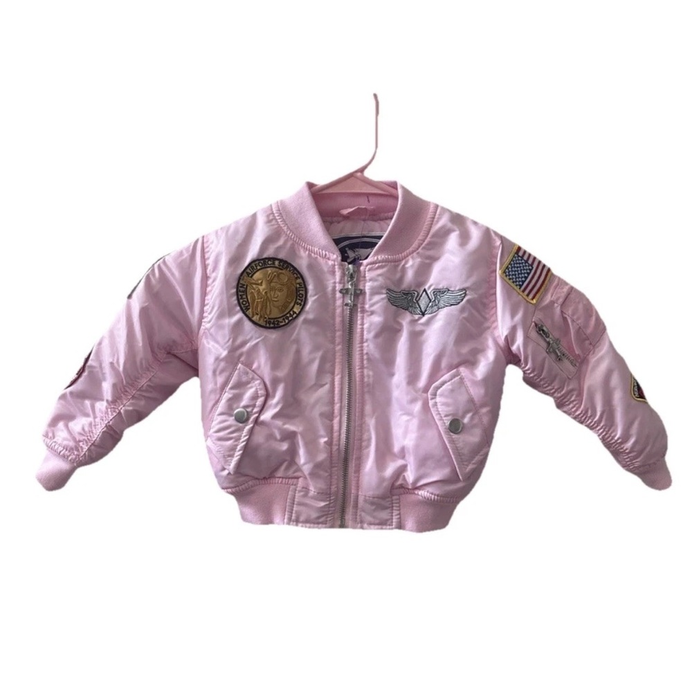 Flight Jacket In Pink With Patches 2T SMALL Girl Costume Halloween